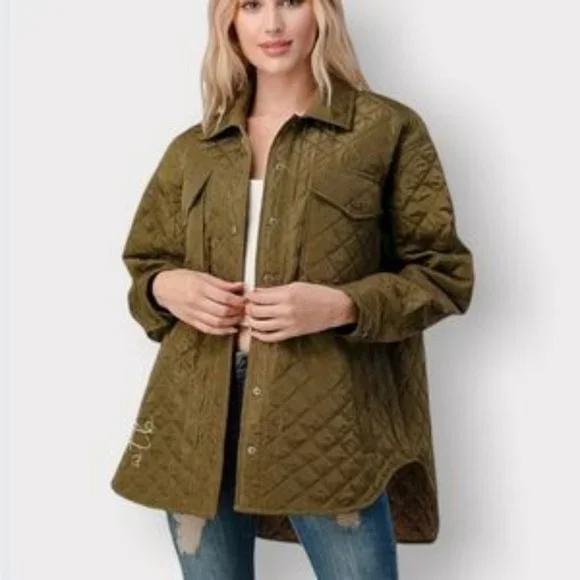 Olive Quilted Jacket - Picture 1 of 3